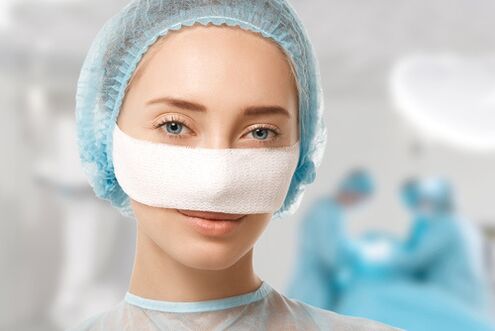Bandage fixed to the nose during rehabilitation after rhinoplasty
